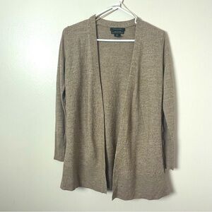 Tahari Sweater Cardigan Wool Blend Open front 3 Quarter sleeves Tan sz Medium